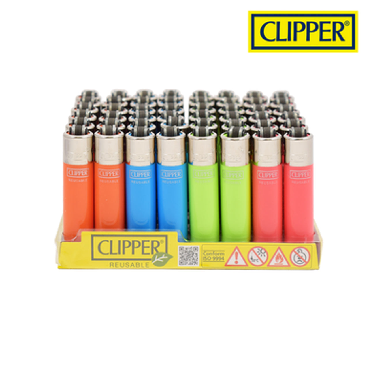 Clipper Solid Fluorescent Lighters - 48ct
