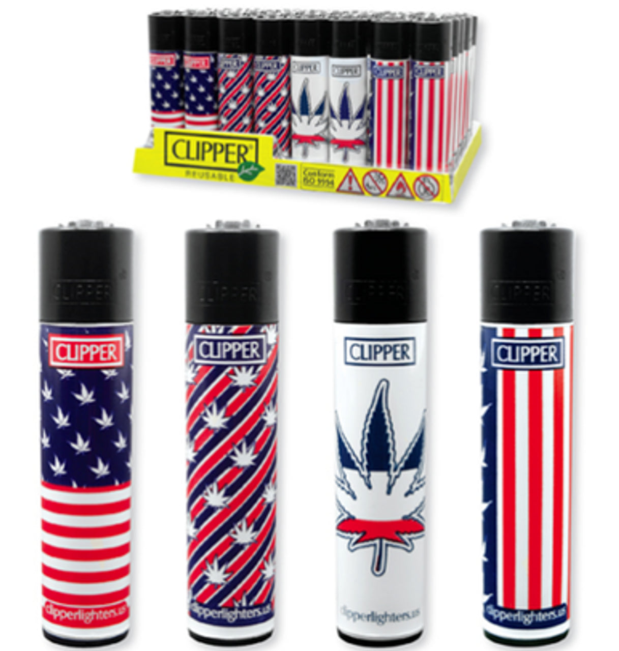Clipper USA Flag Leaves Weed Series Reusable Lighters - 48ct