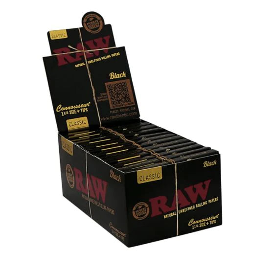RAW Black Connoisseur 1 1/4 Papers & Tips - 24ct
