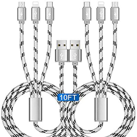10Ft Braided 3 In 1 Cables 2.4A