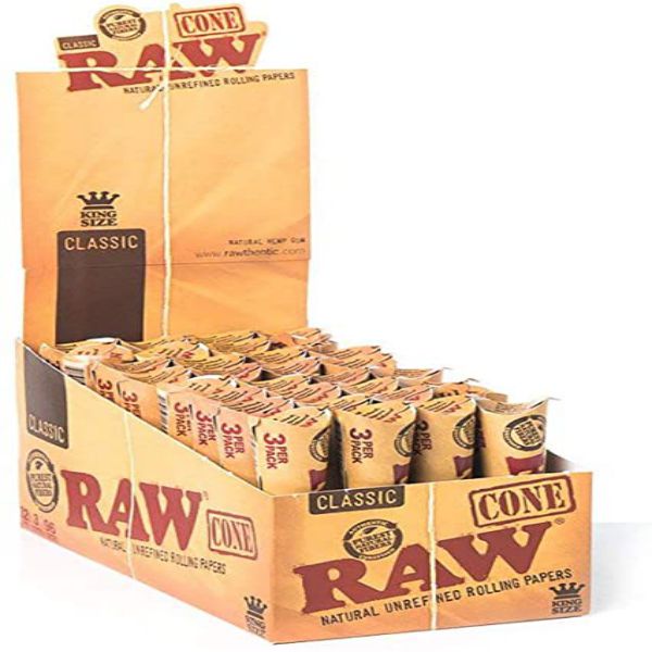 Raw Classic Natural Unrefined Hemp Pre-Rolled Cones King Size Pack/3
